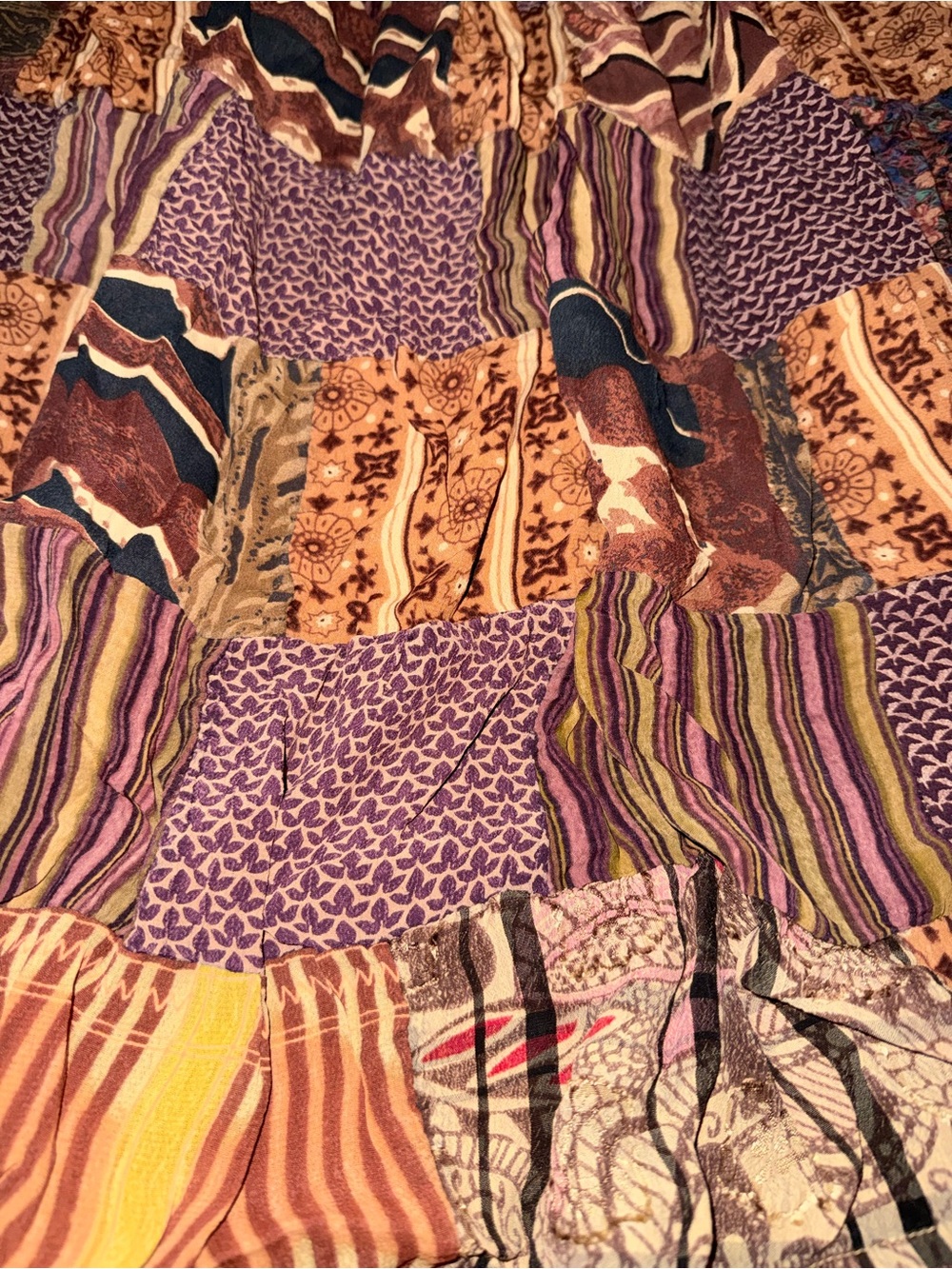 Boho Vintage Patchwork Maxi Skirt - Brown Multi - Picture 3 of 4